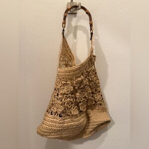 Woven Tote Bag with Bamboo Handle